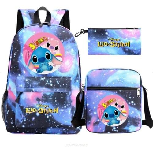 3D Stitch Print School Bags For Girls Boys Kids Backpack 3pcs/set Children Book Bag Schoolbag Orthopedic Students Mochilas