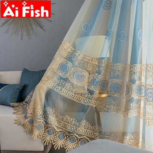 Dazzling Gradient Shiny Embroidered Classical Luxury Window Curtains for Living Room Window Treatments Tulle Draperis MY331#25