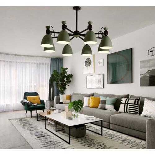 Modern metal chandelier E27 led gray & green color universal head chandeliers for kitchen living room bedroom study MJ1111