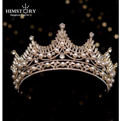 HIMSTORY Baroque Retro Gold Crystal Wedding Tiara Bridal Crown for Bride Headband Jewelry Hair Accessories