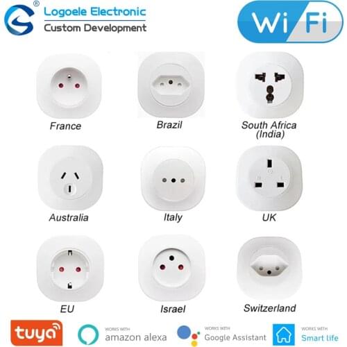LOGOELE Tuya WiFi Socket Smart Plug EU US UK AU Night Light Type Plug Works With Alexa Google Home Mini
