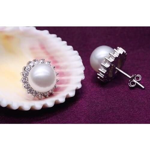 Gorgeous 10-11mm south sea round white pearl earring 925s