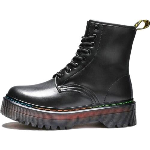 Black Chunky Platform Ankle Boots Female 2020 Winter Gothic Punk Leather Shoes Woman Fashion White Motorcycle Boots Women