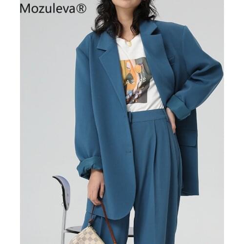 Mozuleva 2021 Chic Loose Light Blue Women Blazer Autumn Single Buttons Female Suit Jacket Full Sleeve Outwear Blazer Femme