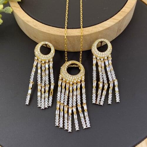 Lanyika Fashion Jewelry Set Elegant Tassel Zirconia Micro Pave Necklace with Earrings for Women Wedding Banquet Best Gifts