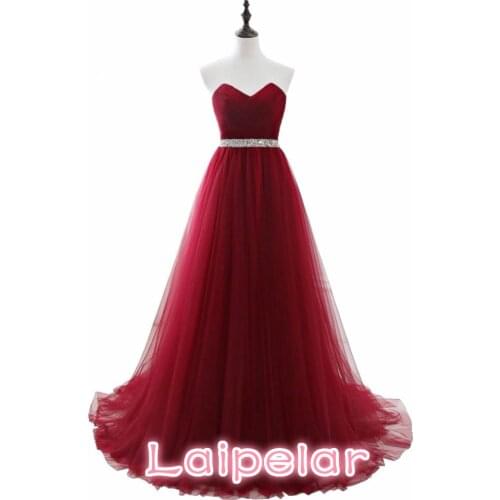 Laipelar Dark Red Dresses Net Pleat Beading Custom Made Lace-up Back Prom Party Gown With Court Train