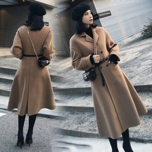 Women Wool Coat Long Section 2018 Winter New Slim Slimming Camel Skirt Over The Knee Woolen Jacket Winter Coat Women