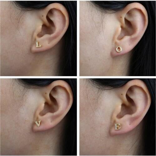 100% 925 Sterling Silver Mini Small CZ Letters 26 Initial Alphabet Stud Earring Micro Pave Cubic Zirconia Girls Diy Name Jewelry