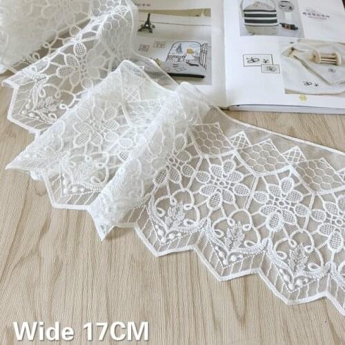 17CM Wide Luxury White Mesh Lace Collar Trim Fabric Embroidered Ribbon Wedding Dress Cloth Handmade DIY Material Sewing Supplies