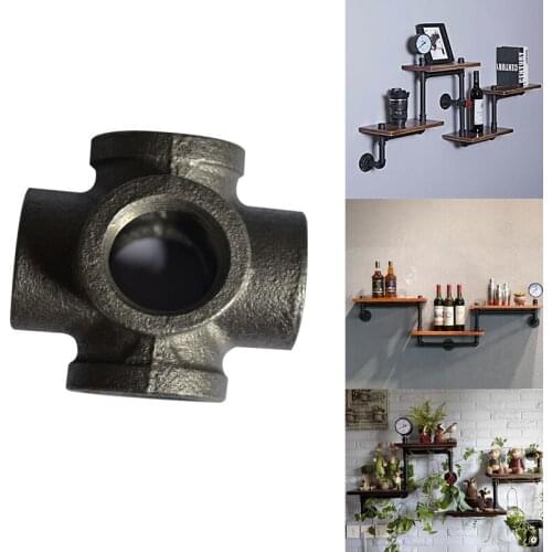 2Pcs/Lot G3/4" DN20 Black Side Outlet Cross Iron Cast Pipe Fittings Industrial Style Iron Storage Holders Pipe Brackets Iron