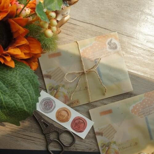 15*11cm 3pcs Dark Yellow Rustic Style Rabbit Design Envelop As Postcard Message Card Invitation Envelop Transparent Sticker