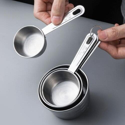 4PCS Kitchen Measuring Spoons Baking Tools With Scales Stainless Steel Spoons Coffee Milk Measuring Cups