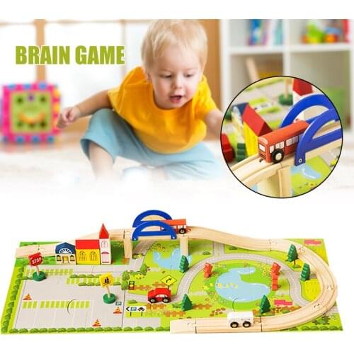 40 Piece Wooden Track & Train Toy Set City Theme Kids Friendly Building & Construction Toy Early Development Toy NSV