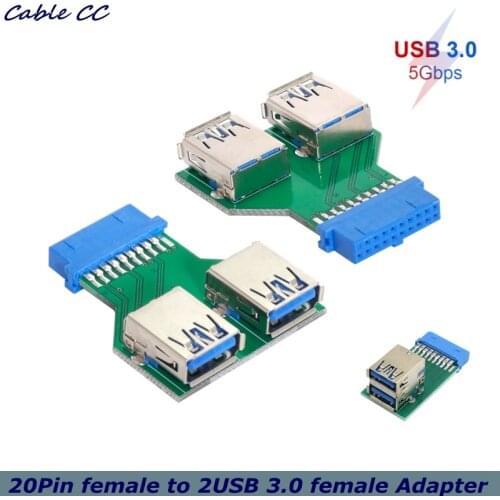5Gbps 20Pin to Dual USB3.0/3.1 Adapter Connverter Desktop Motherboard 19Pin/20Pin Header to 2 Ports USB 3.0/3.1 A Female