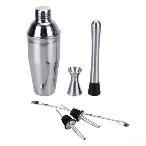 Free shipping 6Pcs 750ml Stainless Steel Cocktail Shaker Bar Set Wine Martini Drink Mixer Bar/Party Tool Bartender Gifts