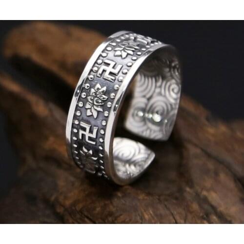 925 Pure Silver Hand-carved Lotus Pattern Retro Personality Trend Ring Thai Pure Silver Jewelry Couple Ring Jewelry Weight 4.6G