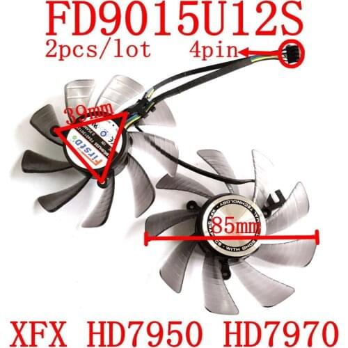 Free Shipping 2pcs/lot new Gray fan blade FD9015U12S DC12V 0.55A for XFX HD7950 HD7970 graphics card fan