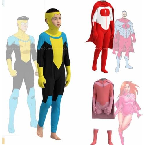 Kids Invincible Cosplay Mark Omni Man Jumpsuit Atom Eve Nolan Grayson Omni Man Halloween Carnival Party Child Hero Suit Zentai