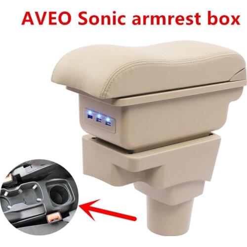 For Chevrolet AVEO Sonic armrest box central Store content Storage box with cup holder ashtray USB interface 2004-2016