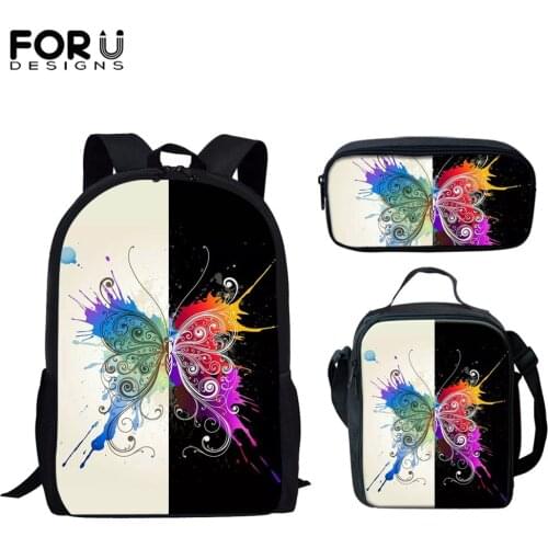 FORUDESIGNS New Fashion 3pcs Backpack Set Butterfly Painting Print Kids Children Girls School Bags Casual Daypack Rucksack