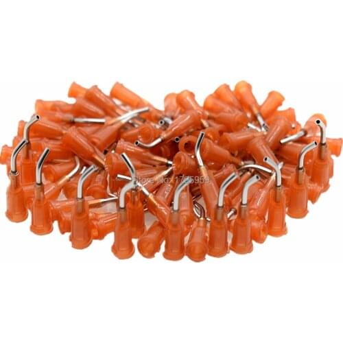 100pcs 15G Bent Dispensing Tips Adhesive Glue Dispensing Needle Liquid Glue Dispenser 45 Degree Bent Tapered Blunt Tips Needles