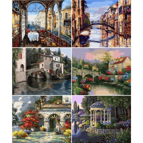 AZQSD Painting By Number Canvas Kits Bridge Handpainted Gift DIY Coloring By Numbers Landscape Home Living Room Art Craft
