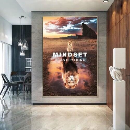 Its All in the Mindset Lion Animal Art Canvas Inspiring Paintings Posters And Print Wall Picture For Office Home Cuadros Decor
