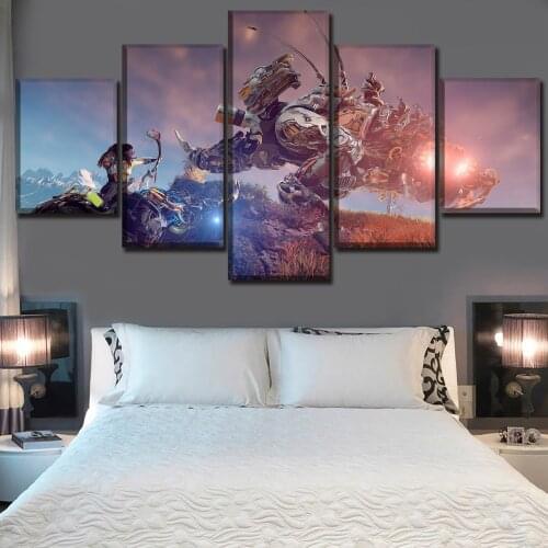 Modern Canvas Hd Printed Poster Home Decor 5 Pieces Horizon Zero Dawn Painting Wall Art Game Pictures Boy Room Modular Framed