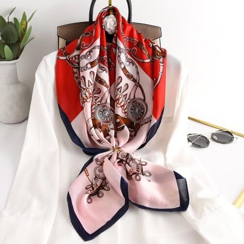 KOI LEAPING New fashion popular Chain Print Silk Scarf Female Summer Sunscreen shawl Spring Famous Wind Scarf Beach Scarf gift