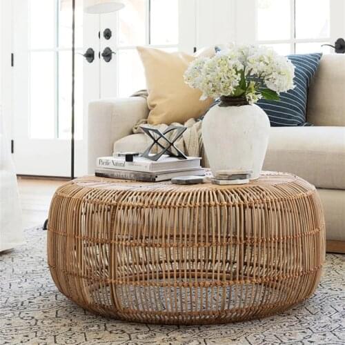 Modern minimalist style hand-woven rattan round coffee table side table home decoration