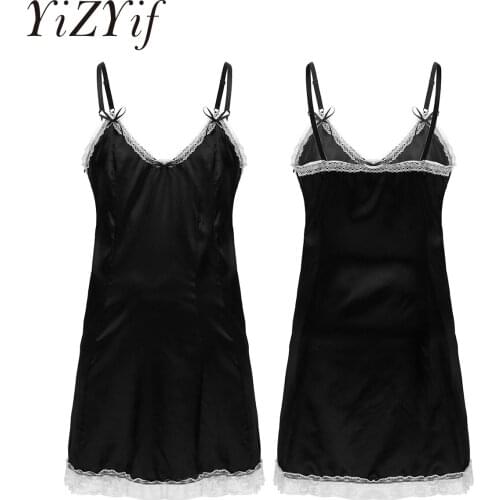 Men Adults Lace Sissy Dress Sleepwear For Mens Satin Spaghetti Shoulder Straps Nightwear Lingerie Fancy Exotic Sexy Costumes