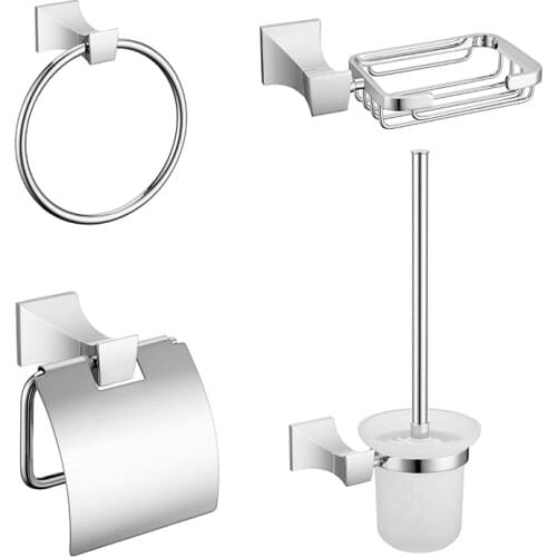 Square Stainless Steel Bathroom Accessories Set Towel Ring Paper Holder Toilet Brush Chrome Polished Soap Basket Wall Mounted