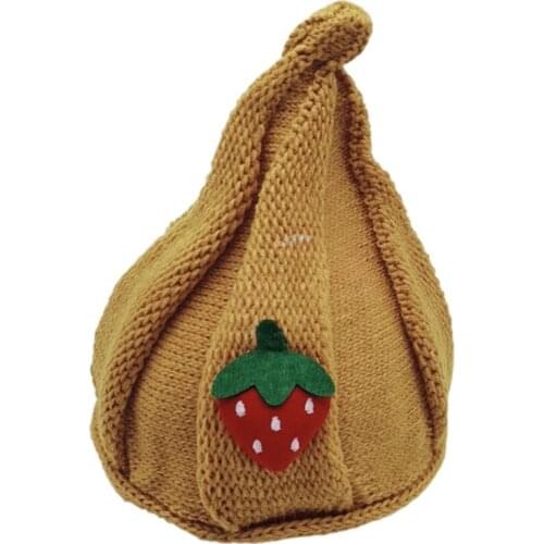 Born Cute Beanie Autumn Winter Kids Baby Strawberry Pattern Hats Knitted Wool Hemming Caps