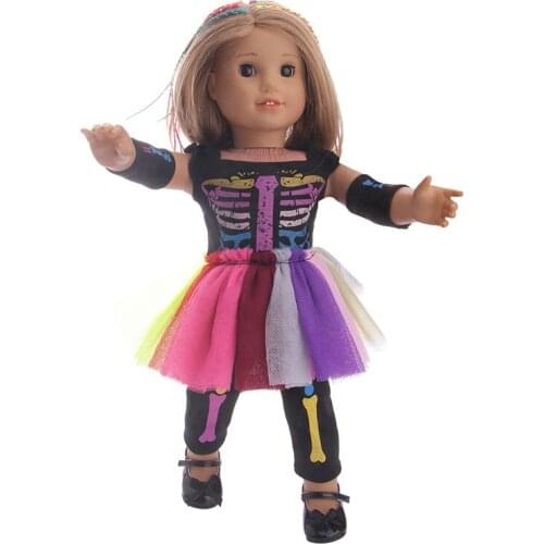 Fashion skull set + fluffy colorful skirt 18 Inch Doll Baby Doll Clothes Accessories The best Birthday gift