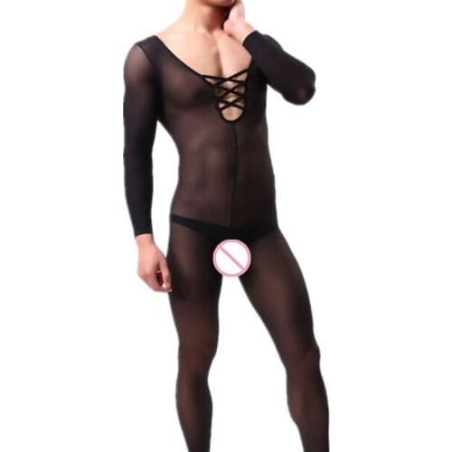 Mens Sexy Open Crotch Tights Transparent Bodysuit Body Stockings Erotic Underwear Mens Sexy Teddy Lingerie Porn Sexy Costumes
