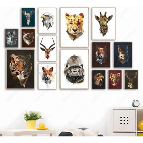 Wall Art Canvas Painting Tiger Orangutan Deer Eagle Giraffe Fox Nordic Posters and Prints Wall Hd Pictures for Living Room Decor