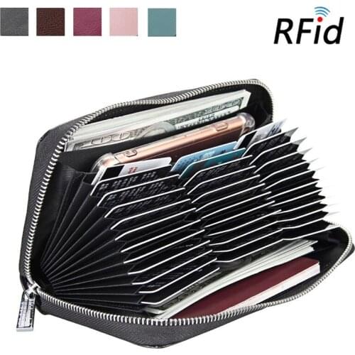 Genuine Leather Mens Wallet Card Holder Large Capacity Rfid Long Organ Bag Multi-card Card Holder