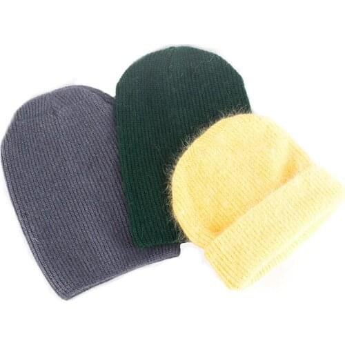 2021 New Hot Selling Beanie Hat for Women Winter Hat Knitted Rabbit Fur Skullies Warm Bonnet Cap Female Hats for Girl