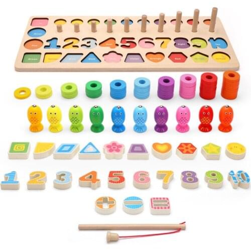New Educational Wooden Toys for Kids Board Math Fishing Count Numbers Digital Shape Match Child Gift Toy