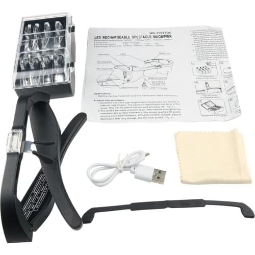 Head Magnifier Glasses Hands-Free with 2 LED Lights 4 Detachable Lenses 1.5X