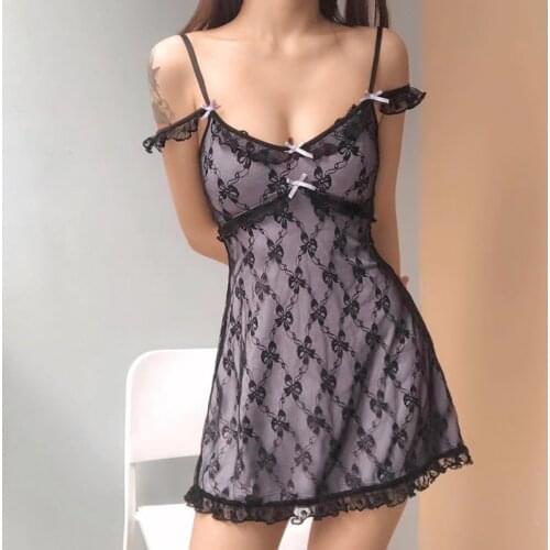 Dress Summer 2021 Floral Dress Corset Retro Kawaii High Waist Sexy Bag Hip Lace Sling