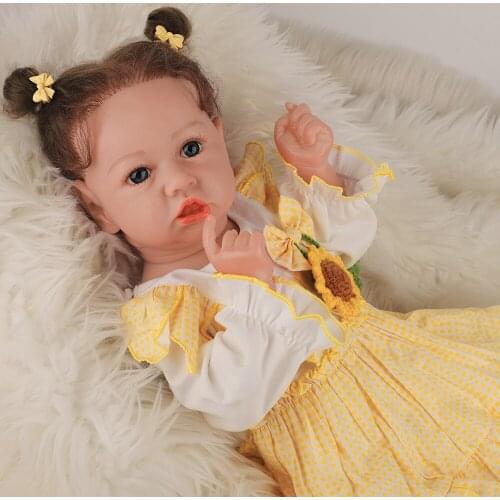 Hoomai 23" Real Lovely silicone doll with Yellow dress bebe Reborn For Kids Gift Best Playmates toys for girls