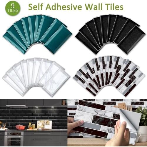 9 Sheets Self Adhesive Wall Tiles for Kitchen Bathroom Mirror Background Counter Top 3D Removable Home Decorative Stickers