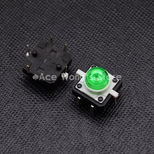 20 pcs/lot) Tactile Push Button Switch Momentary Tact 12X12X7.0mm With LED lights Green