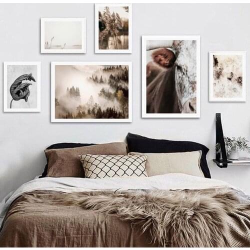 Fog Forest Reed Leaf plant cattle Nordic Posters And Print Abstract Wall Art Canvas Painting Wall Pictures For Living Room Decor