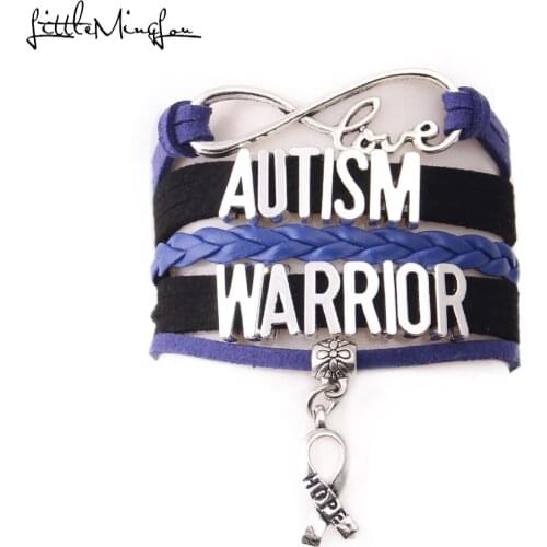 Infinity love AUTISM WARRIOR bracelet stacks ribbon hope charm awareness leather women bracelets & bangles for women men jewelry