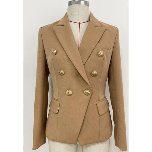 Free Shipping High Quality 2021 Autumn Winter Designer Fashion Khaki Blazer Double Breasted Thick Slim Blazers Office Lady
