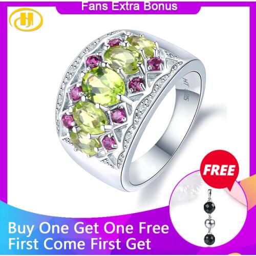 Hutang Natural Peridot Womens Ring Garnet Solid 925 Sterling Silver Rings Fine Green Gemstone Bridal Jewelry Gift New Arrival