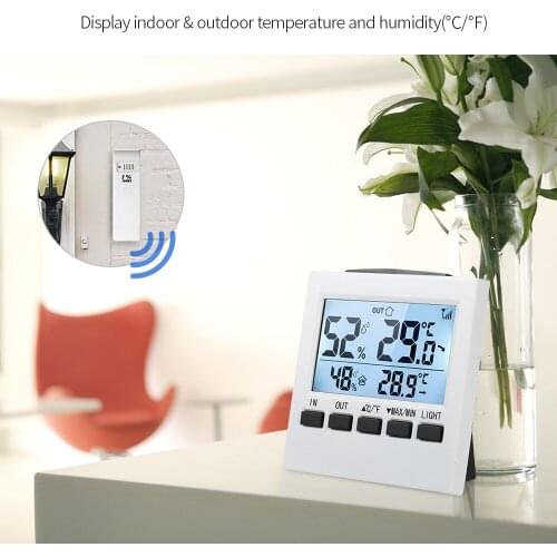 LCD Digital Wireless Indoor/Outdoor Thermometer Hygrometer ℃/℉ Temperature Humidity Meter W/ Portable Value Display Transmitter