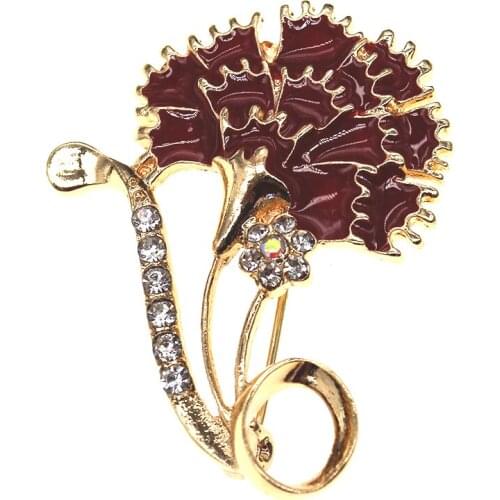 100pcs/lot Copper Plated Red Crystal Rhinestone And Enamel Heart with Flower Brooch Pin For Dresses Decoration Wedding Brooches